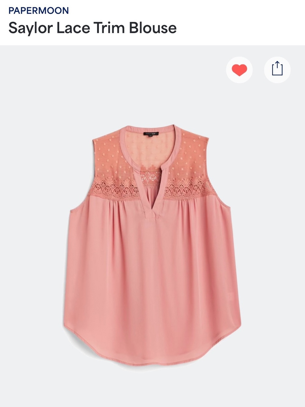 Papermoon Sleeveless Pink Lace Yoke Blouse from Stitch Fix